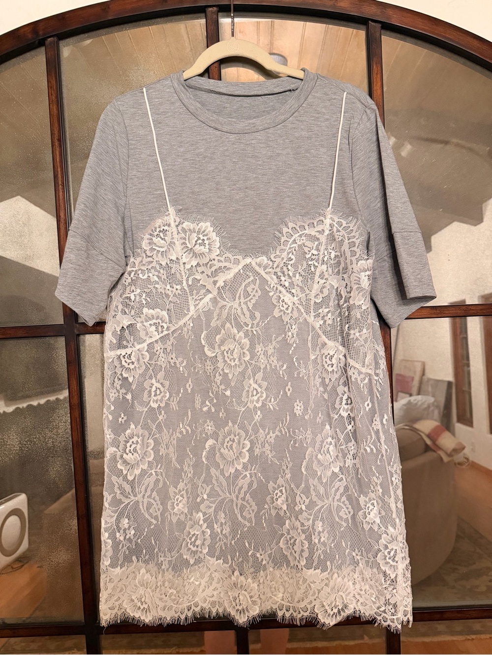 Women's Gray Lace-Overlay Dress Tee